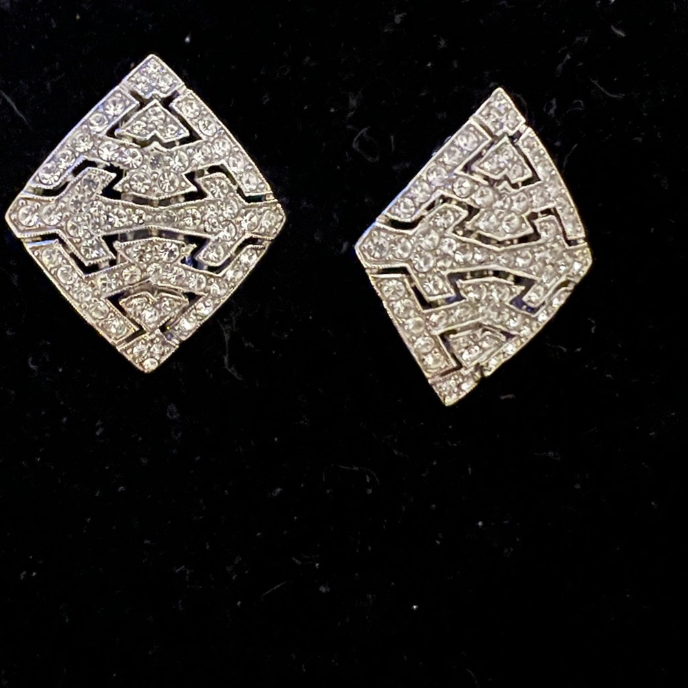 Vintage Elegant Silver Geometric Earrings Clip Earrings Les Bernard